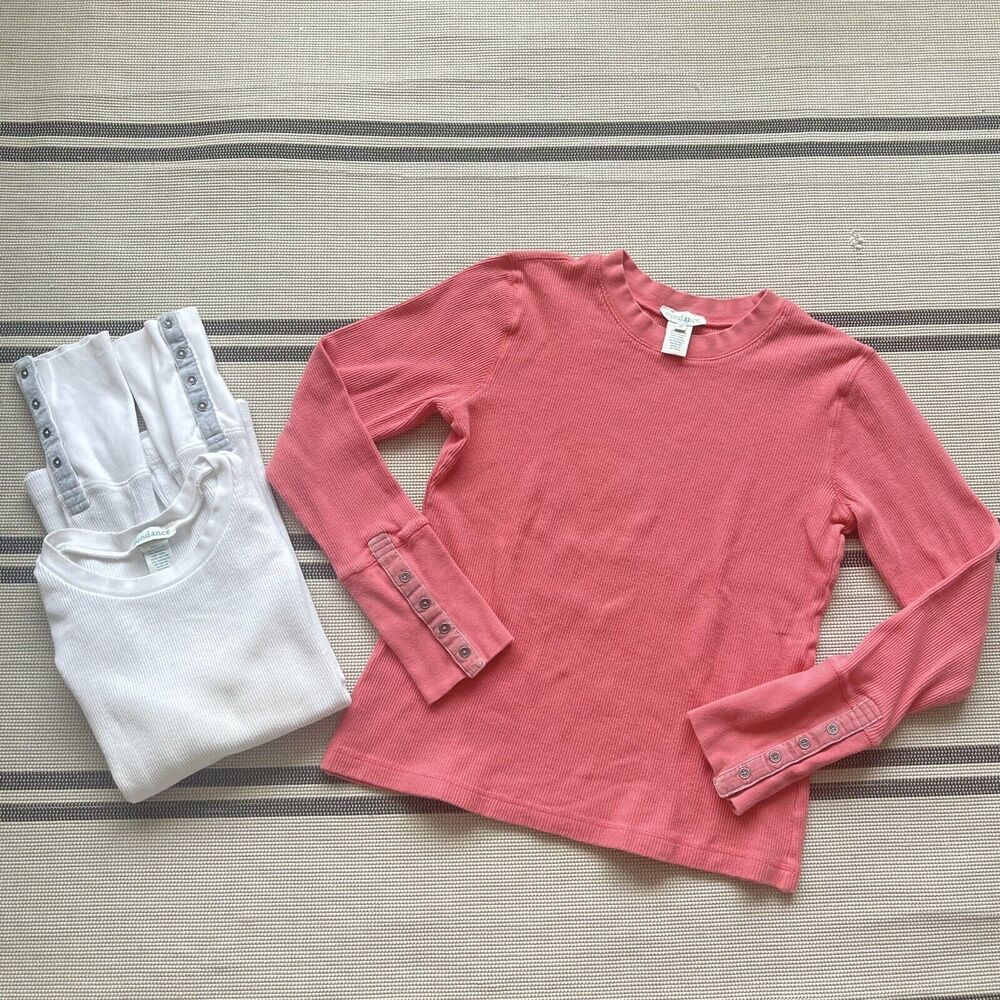 Sundance Bundle Of 2 Women M Thermal Waffle Knit Top Button Cuff Velvet Trim